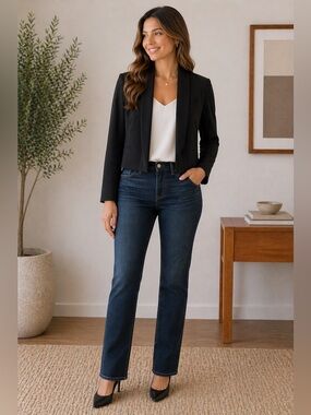 Anne Klein Black Shawl Collar Open-Front Blazer Women’s Large Professional Look